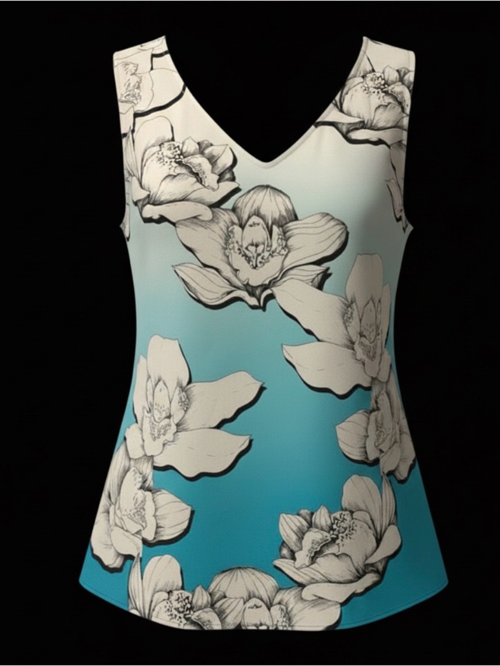 Alfani Teal and White Floral Sleeveless Top